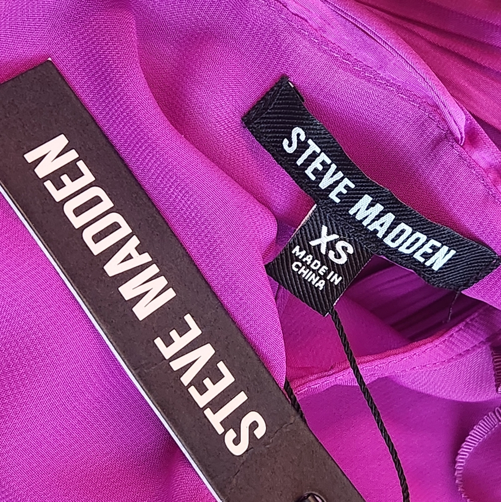 Steve Madden mini dress XS magenta pink Camilea pleated A-line party new $90 - Picture 6 of 15